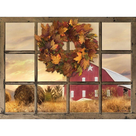 Fall Window View  Black Modern Wood Framed Art Print with Double Matting by Deiter, Lori