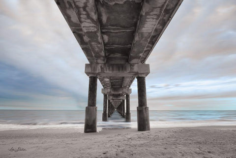 Beneath the Outer Banks Beach Pier    White Modern Wood Framed Art Print with Double Matting by Deiter, Lori