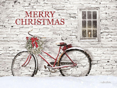 Merry Christmas Bicycle   White Modern Wood Framed Art Print with Double Matting by Deiter, Lori