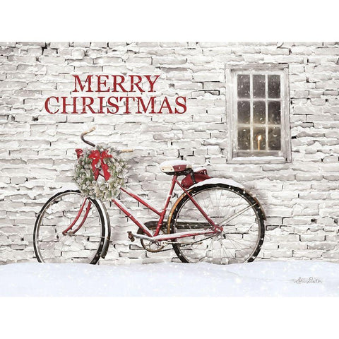 Merry Christmas Bicycle   Black Modern Wood Framed Art Print with Double Matting by Deiter, Lori