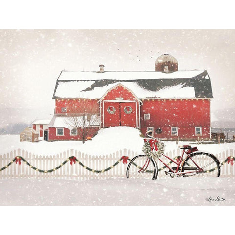 Christmas Barn and Bike    White Modern Wood Framed Art Print by Deiter, Lori