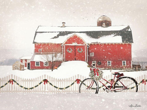 Christmas Barn and Bike    White Modern Wood Framed Art Print with Double Matting by Deiter, Lori