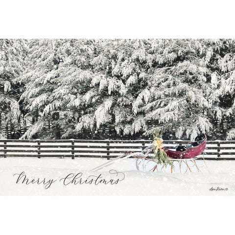 Merry Christmas Sleigh   Gold Ornate Wood Framed Art Print with Double Matting by Deiter, Lori