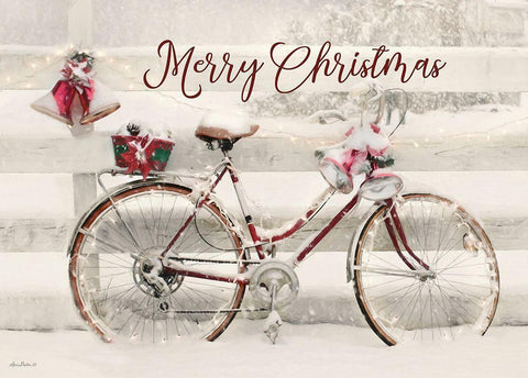 Merry Christmas Snowy Bike  White Modern Wood Framed Art Print with Double Matting by Deiter, Lori