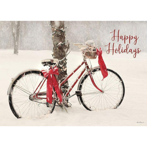 Happy Holidays Snowy Bike  Gold Ornate Wood Framed Art Print with Double Matting by Deiter, Lori