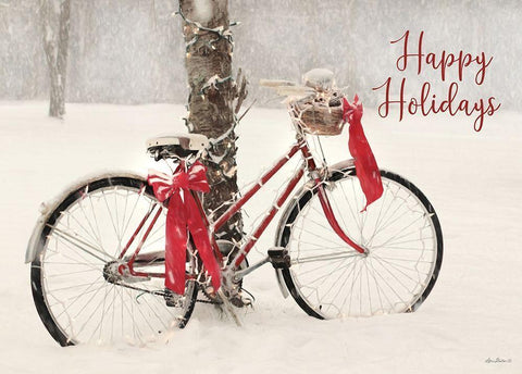 Happy Holidays Snowy Bike  White Modern Wood Framed Art Print with Double Matting by Deiter, Lori