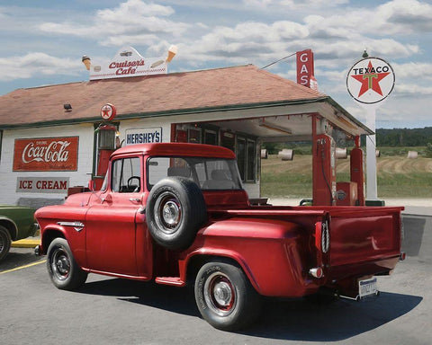 Rest Stop at Cruisers CafÃ©    White Modern Wood Framed Art Print with Double Matting by Deiter, Lori