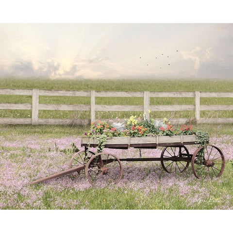 Country Flower Wagon   Gold Ornate Wood Framed Art Print with Double Matting by Deiter, Lori