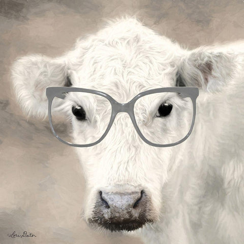 See Clearly Cow  White Modern Wood Framed Art Print by Deiter, Lori