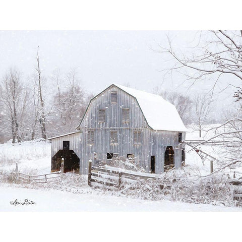 Blue Tinted Barn Gold Ornate Wood Framed Art Print with Double Matting by Deiter, Lori