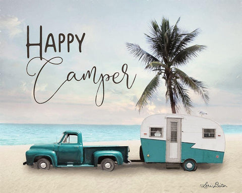 Happy Camper    White Modern Wood Framed Art Print with Double Matting by Deiter, Lori