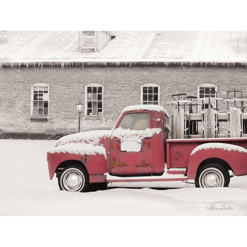 Old Sled Works Red Truck White Modern Wood Framed Art Print by Deiter, Lori