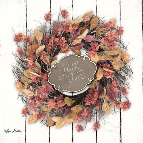 Hello Fall Wreath White Modern Wood Framed Art Print by Deiter, Lori