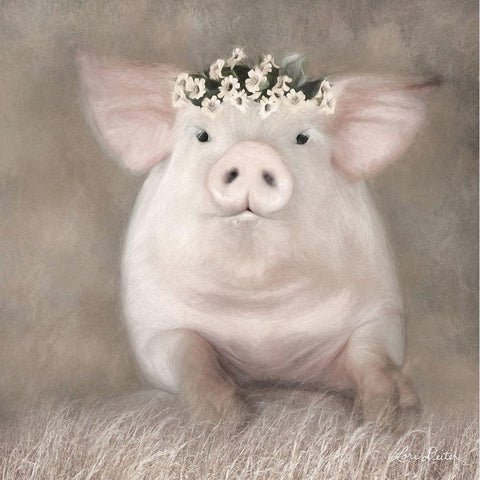 Painted Piggy White Modern Wood Framed Art Print by Deiter, Lori