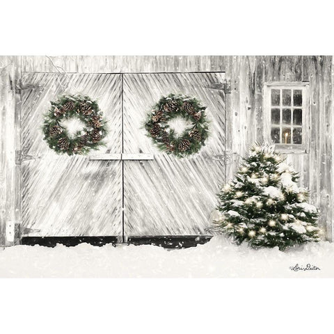 Christmas Barn Doors White Modern Wood Framed Art Print by Deiter, Lori