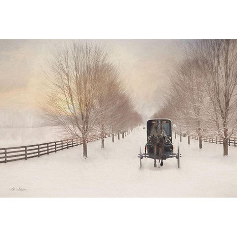 Snowy Amish Lane Gold Ornate Wood Framed Art Print with Double Matting by Deiter, Lori