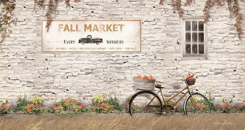 Fall Market with Bike   Black Ornate Wood Framed Art Print with Double Matting by Deiter, Lori