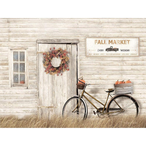 Pumpkin Bicycle   White Modern Wood Framed Art Print by Deiter, Lori