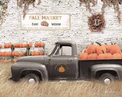 Fall Pumpkin Market       White Modern Wood Framed Art Print with Double Matting by Deiter, Lori