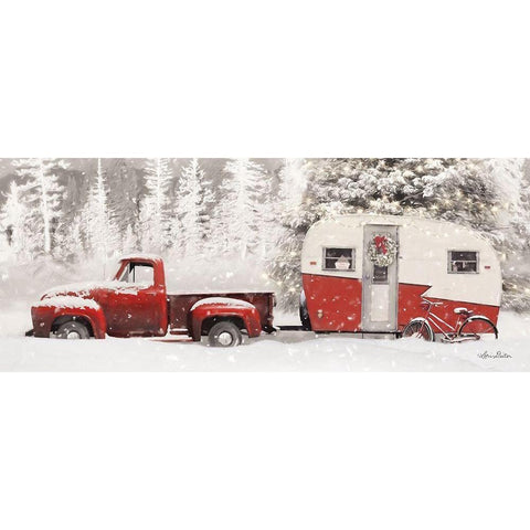 Christmas Camper with Bike White Modern Wood Framed Art Print by Deiter, Lori