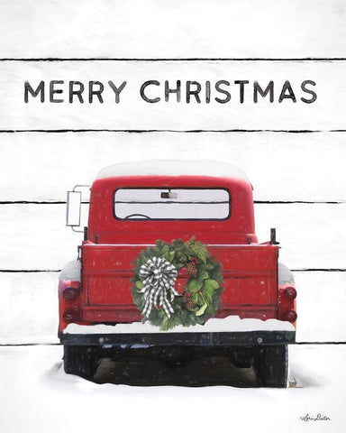 Christmas Truck on Wood White Modern Wood Framed Art Print with Double Matting by Deiter, Lori