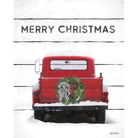 Christmas Truck on Wood White Modern Wood Framed Art Print by Deiter, Lori