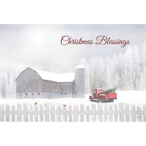 Christmas Blessings with Truck White Modern Wood Framed Art Print by Deiter, Lori