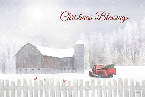 Christmas Blessings with Truck Black Ornate Wood Framed Art Print with Double Matting by Deiter, Lori