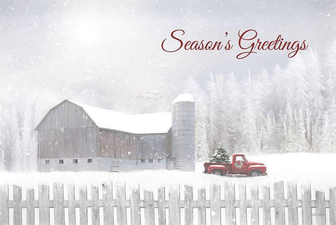 Seasons Greetings with Truck White Modern Wood Framed Art Print with Double Matting by Deiter, Lori