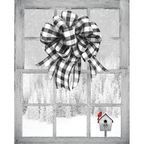 Christmas Birdhouse with Bow White Modern Wood Framed Art Print by Deiter, Lori