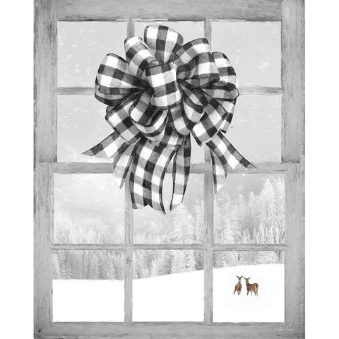 Christmas Deer with Bow Black Modern Wood Framed Art Print with Double Matting by Deiter, Lori