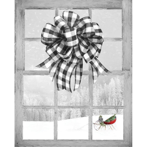 Christmas Sleigh with Bow White Modern Wood Framed Art Print by Deiter, Lori