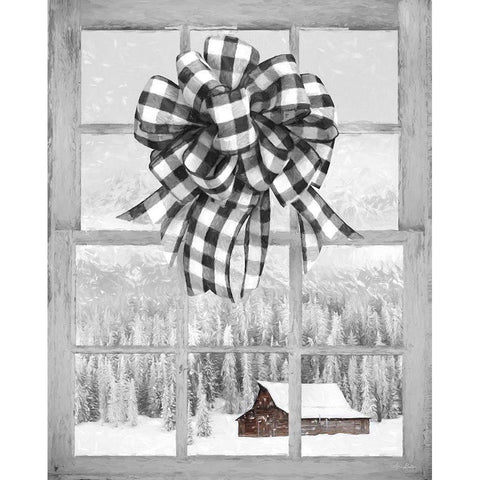 Christmas Barn with Bow Black Modern Wood Framed Art Print with Double Matting by Deiter, Lori