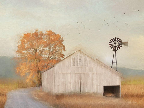 Fall Barn in Muir   White Modern Wood Framed Art Print with Double Matting by Deiter, Lori