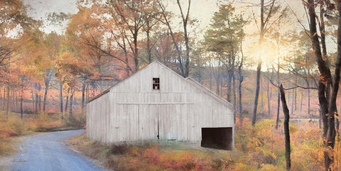 Fall at the Barn White Modern Wood Framed Art Print with Double Matting by Deiter, Lori