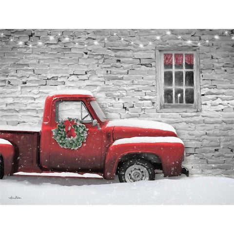 Snowy Christmas Truck   Black Modern Wood Framed Art Print with Double Matting by Deiter, Lori