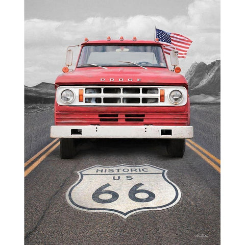 Dodge on Route 66 Black Modern Wood Framed Art Print with Double Matting by Deiter, Lori