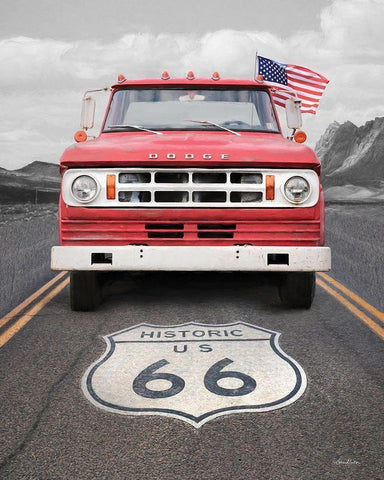 Dodge on Route 66 White Modern Wood Framed Art Print with Double Matting by Deiter, Lori