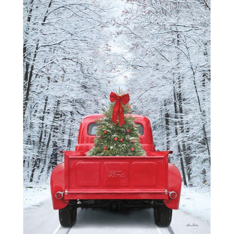 Snowy Drive in a Ford Gold Ornate Wood Framed Art Print with Double Matting by Deiter, Lori