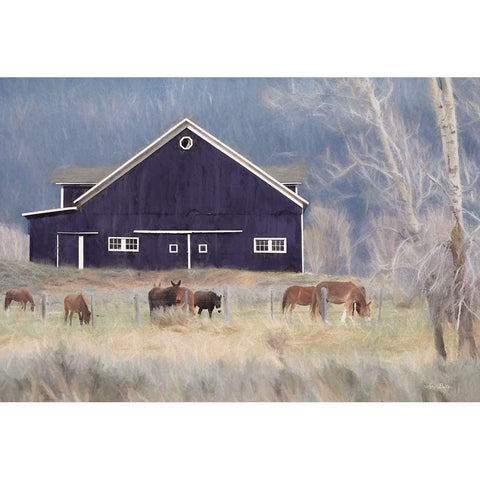 Old Navy Barn with Horses     Gold Ornate Wood Framed Art Print with Double Matting by Deiter, Lori