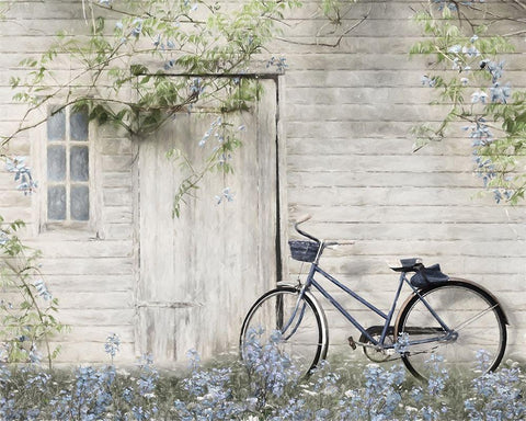 Blue Bike at Barn      Black Ornate Wood Framed Art Print with Double Matting by Deiter, Lori