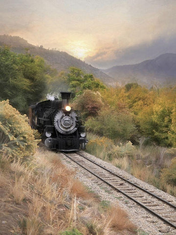 Durango Train at Sunset Black Ornate Wood Framed Art Print with Double Matting by Deiter, Lori