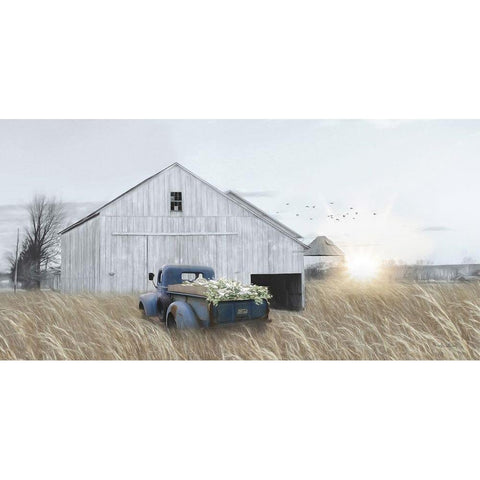 Navy Blue Truck with Flowers Gold Ornate Wood Framed Art Print with Double Matting by Deiter, Lori