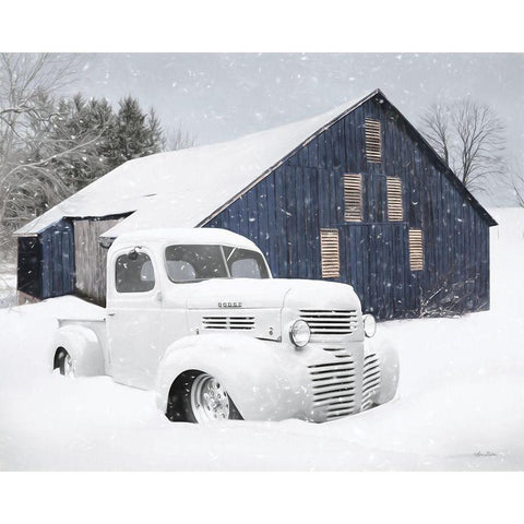 Winter Blue Barn White Modern Wood Framed Art Print by Deiter, Lori