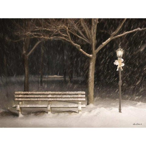 Snowy Bench Black Modern Wood Framed Art Print with Double Matting by Deiter, Lori