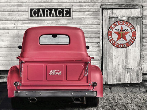 Red Truck with Texaco Sign White Modern Wood Framed Art Print with Double Matting by Deiter, Lori