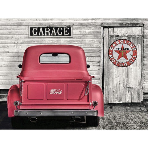 Red Truck with Texaco Sign Gold Ornate Wood Framed Art Print with Double Matting by Deiter, Lori