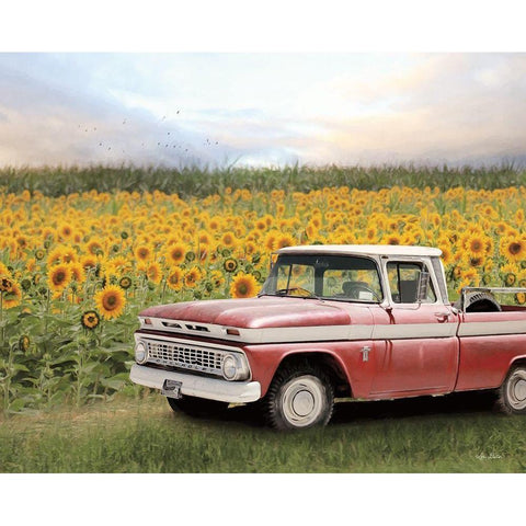 Truck with Sunflowers White Modern Wood Framed Art Print by Deiter, Lori