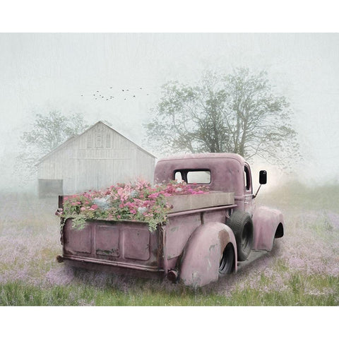 Pink Flower Truck White Modern Wood Framed Art Print by Deiter, Lori