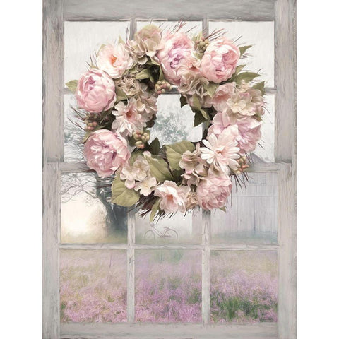 Spring Peony Wreath Black Modern Wood Framed Art Print with Double Matting by Deiter, Lori